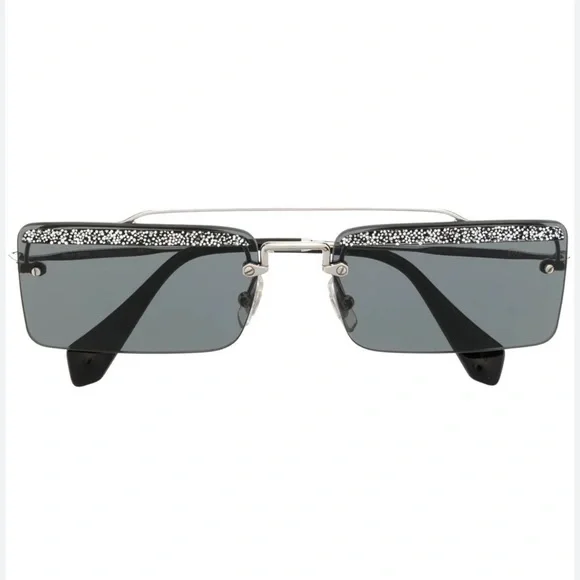 Miu Miu Société Blue Tinted Embellished Brow Bar Square Sunglasses